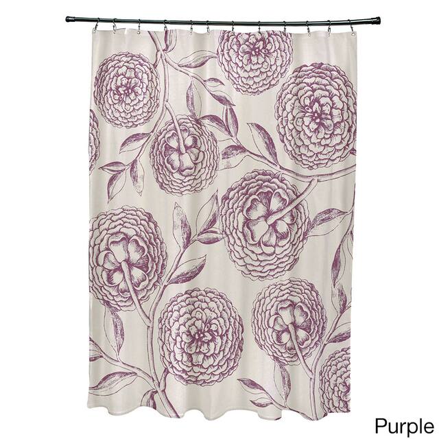 71 x 74-inch Antique Flowers Floral Print Shower Curtain - Purple