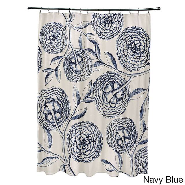 71 x 74-inch Antique Flowers Floral Print Shower Curtain - Blue