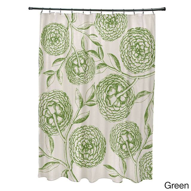 71 x 74-inch Antique Flowers Floral Print Shower Curtain - Green
