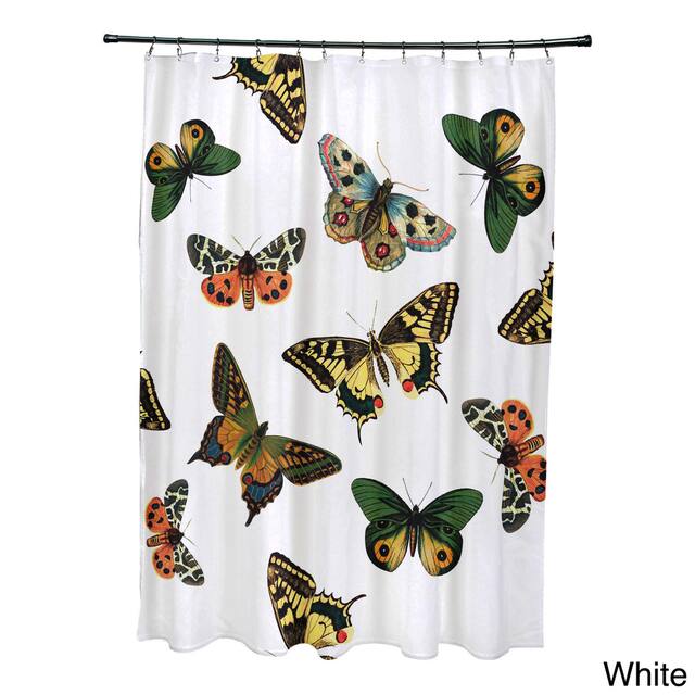 71 x 74-inch Butterflies Animal Print Print Print Shower Curtain - White