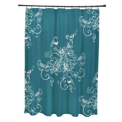 71 x 74-inch Morning Birds Floral Print Shower Curtain