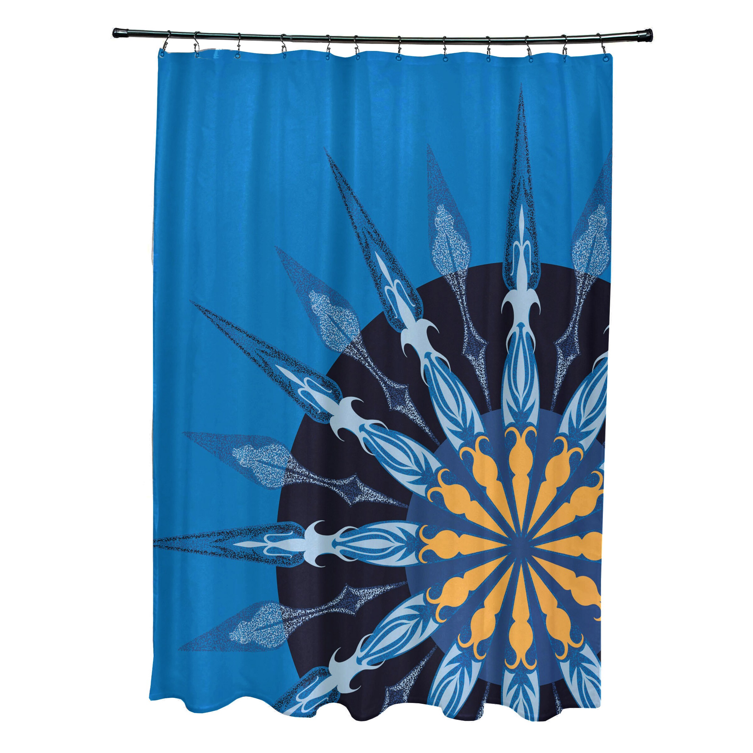 Compass Shower Curtain Sailing Icon Navy Color Print for Bathroom 