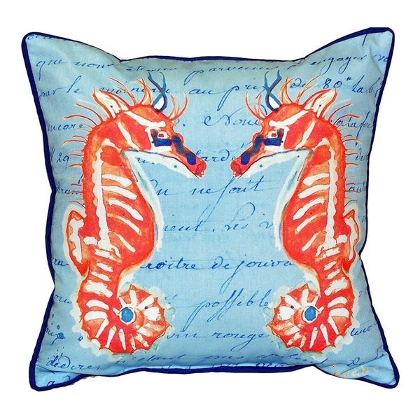 Betsy Drake Coral Sea Horses Blue Multicolor Polyester 22-inch x 22-inch Throw Pillow