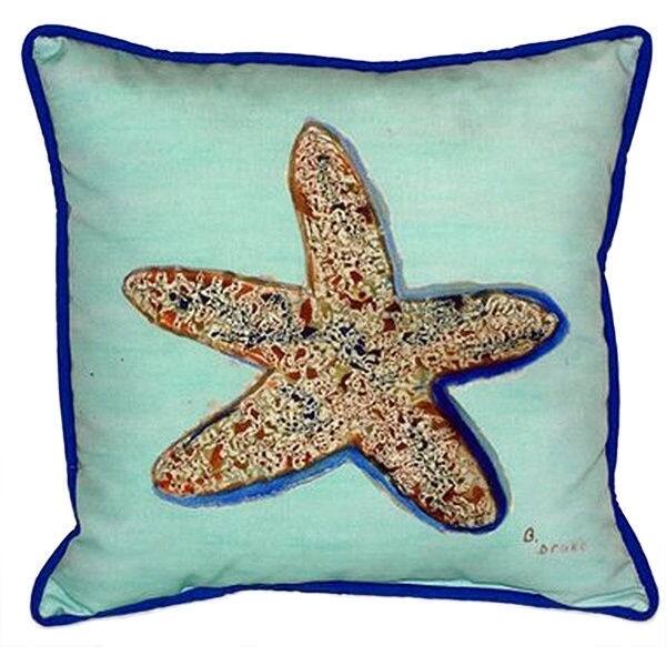 Betsy Drake Starfish Teal Polyester 22-inch x 22-inch Indoor/Outdoor Throw Pillow