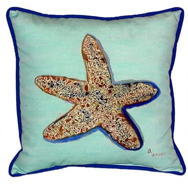 Betsy Drake Starfish Teal Polyester 22-inch x 22-inch Indoor/Outdoor Throw Pillow