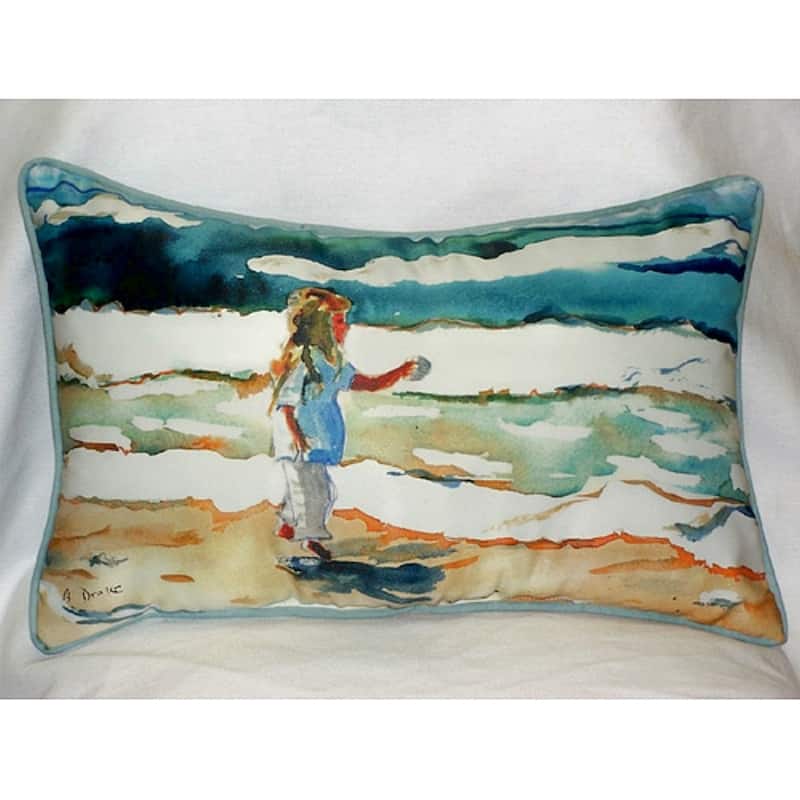 Betsy Drake Girl at the Beach 16-inch x 20-inch Throw Pillow