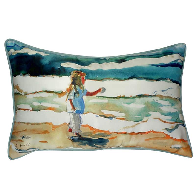 Betsy Drake Girl at the Beach 16-inch x 20-inch Throw Pillow