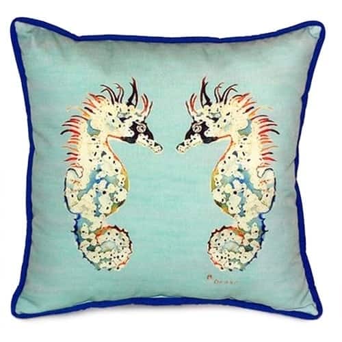 Betsy's Teal 18-inch x 18-inch Sea Horses Indoor/Outdoor Throw Pillow