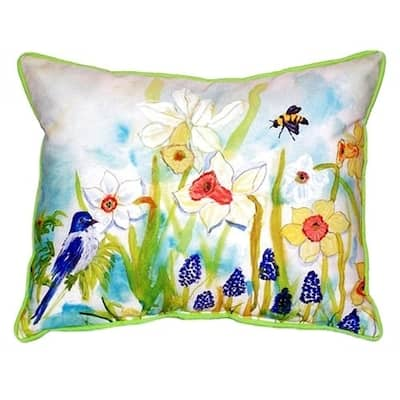 Bird & Daffodils Indoor/Outdoor 16-inch x 20-inch Throw Pillow