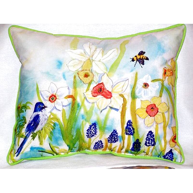 Bird & Daffodils Indoor/Outdoor 16-inch x 20-inch Throw Pillow