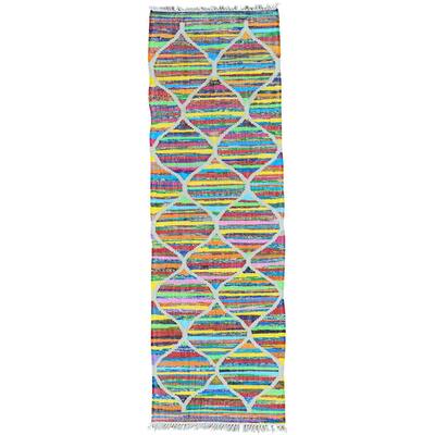 Hand Woven Kilim Cotton and Sari Silk Runner Oriental Rug
