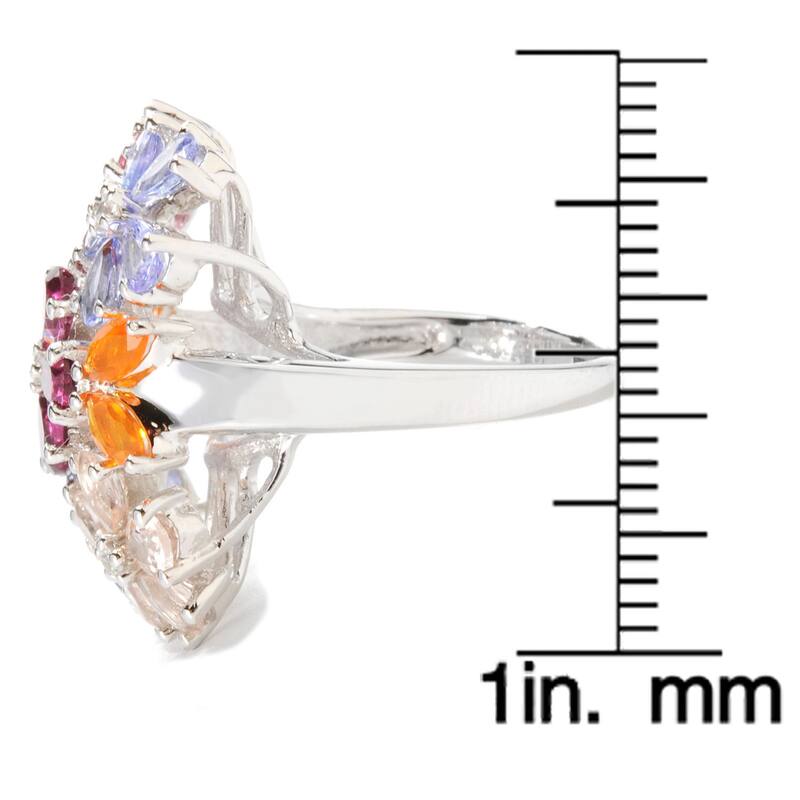 Sterling Silver Multi Gemstone Flower Ring