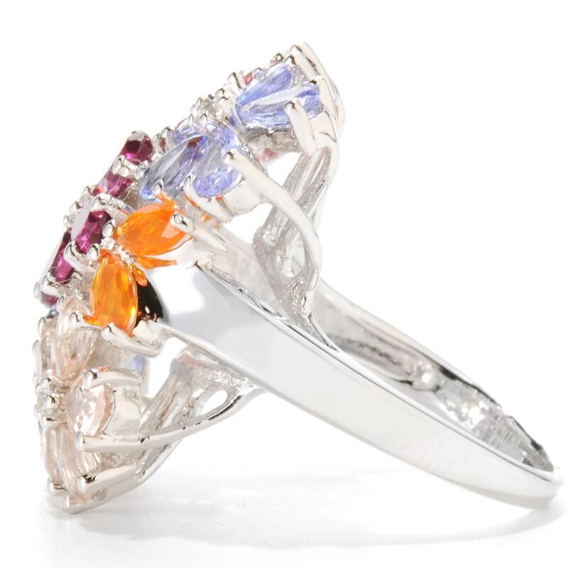 Sterling Silver Multi Gemstone Flower Ring