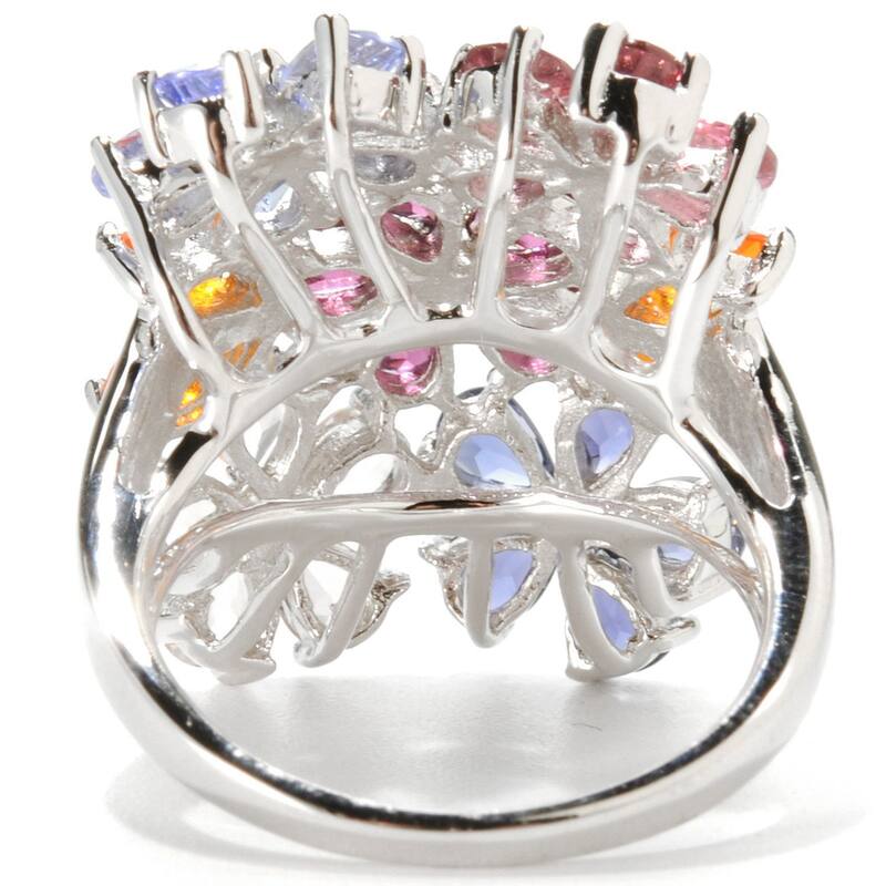 Sterling Silver Multi Gemstone Flower Ring