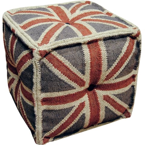 Handmade Indo Wool and Jute Kilim Pouf (India)