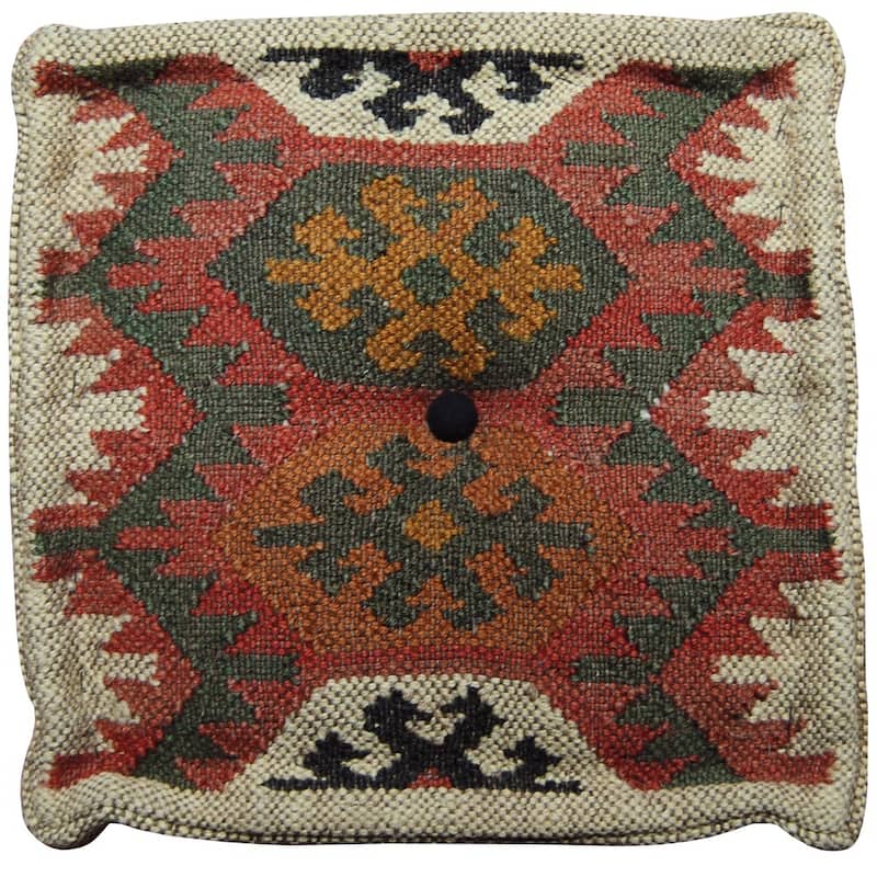HERAT ORIENTAL Handmade Indo Wool and Jute Kilim Pouf