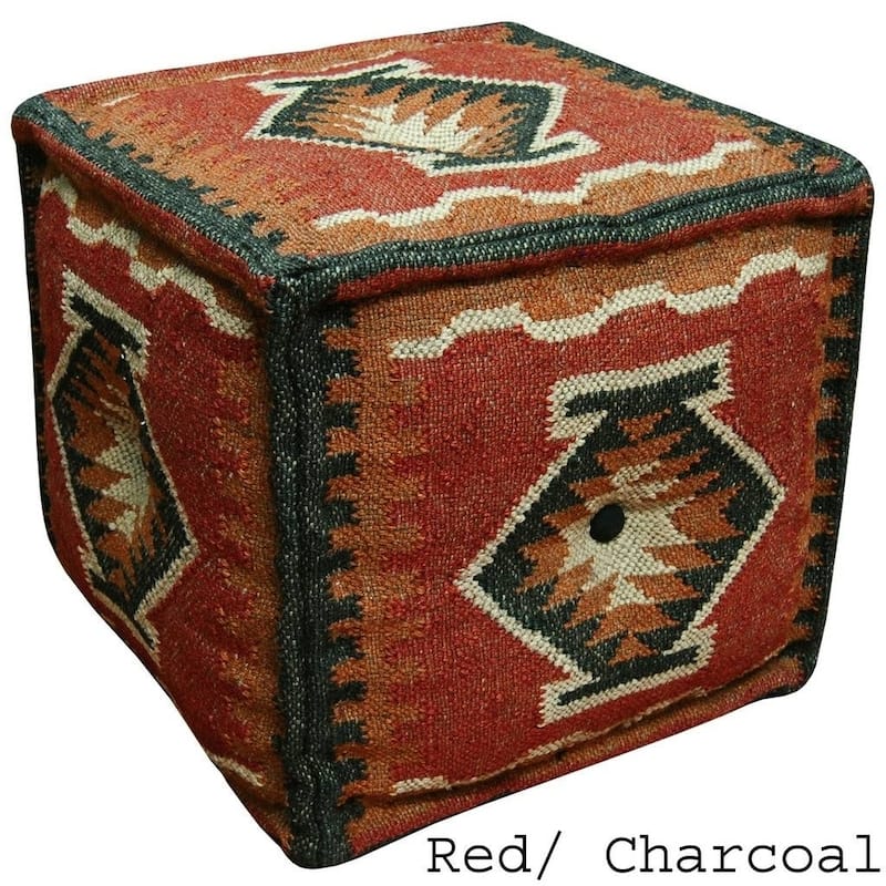 HERAT ORIENTAL Handmade Indo Wool and Jute Kilim Pouf