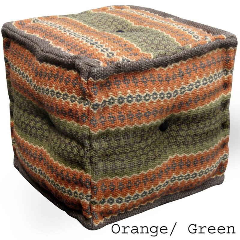 HERAT ORIENTAL Handmade Indo Wool and Jute Kilim Pouf