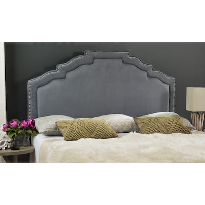 SAFAVIEH Alexia Grey Upholstered Headboard - Silver Nailhead (Queen)