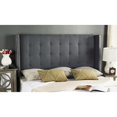 SAFAVIEH Keegan Grey Velvet Upholstered Tufted Wingback Headboard (Queen)