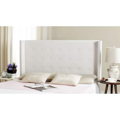 SAFAVIEH Keegan White Velvet Upholstered Tufted Wingback Headboard (Queen)