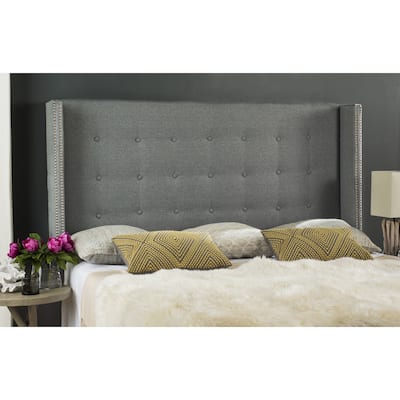 SAFAVIEH Keegan Grey Linen Upholstered Tufted Wingback Headboard (Full)