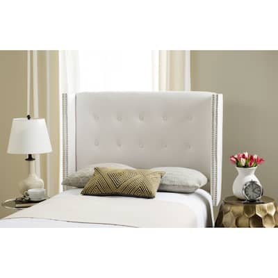 SAFAVIEH Keegan White Velvet Upholstered Tufted Wingback Headboard (Full)