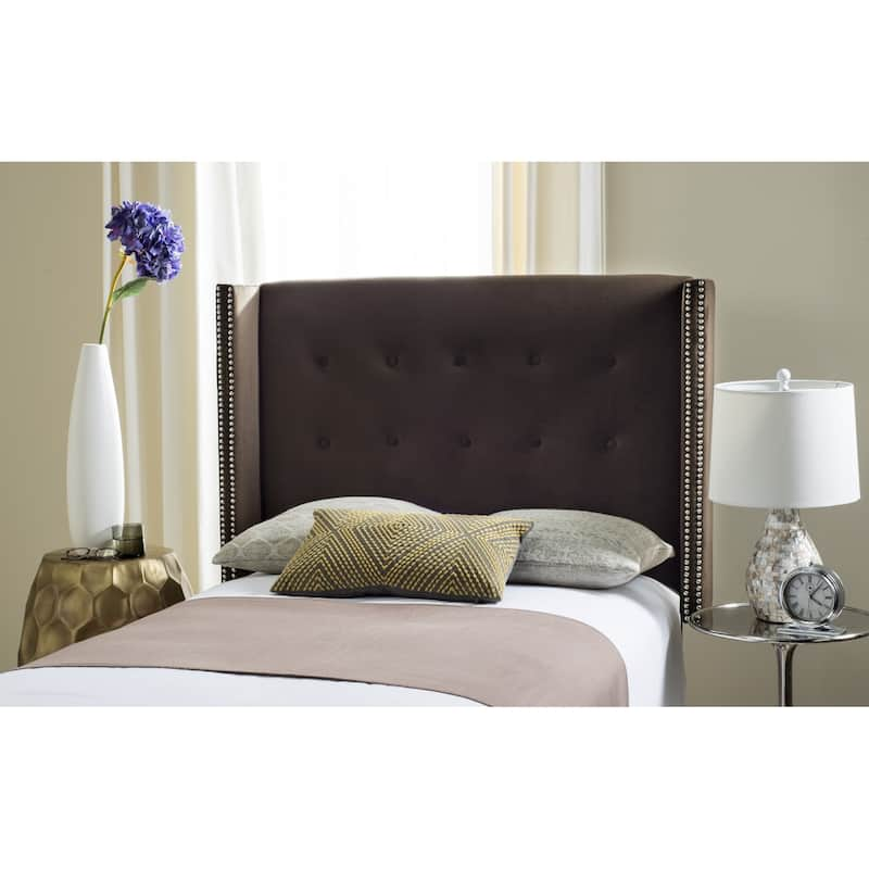 SAFAVIEH Keegan Chocolate Velvet Upholstered Wingback Headboard (Twin)