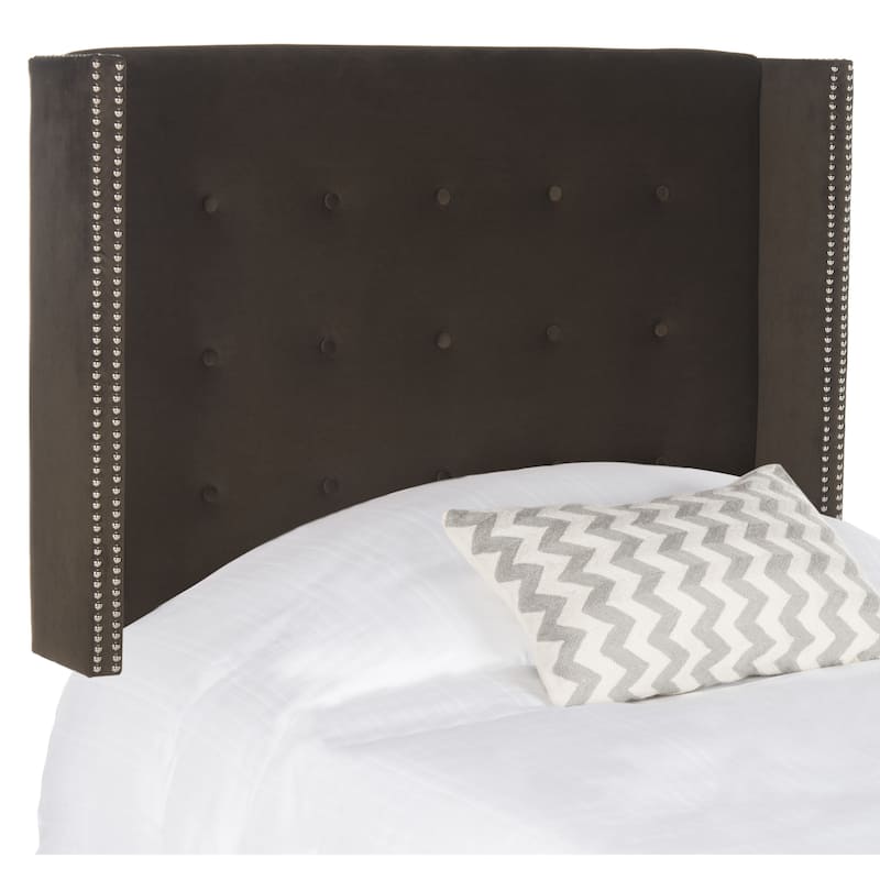 SAFAVIEH Keegan Chocolate Velvet Upholstered Wingback Headboard (Twin)