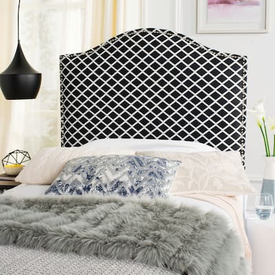 SAFAVIEH Connie Black/ White Camelback Upholstered Headboard - Silver Nailhead (Twin)