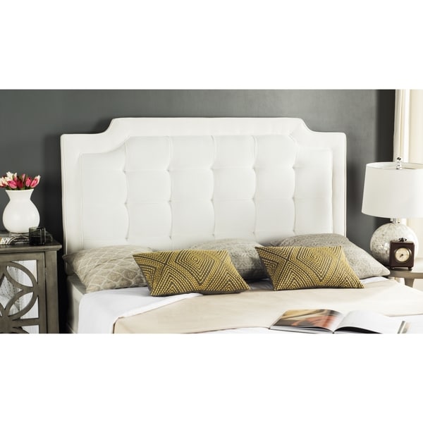 SAFAVIEH Keegan White Velvet Upholstered Tufted Wingback Headboard
