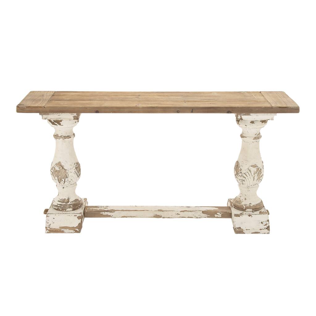 White and Tan Distressed Wood Console Table