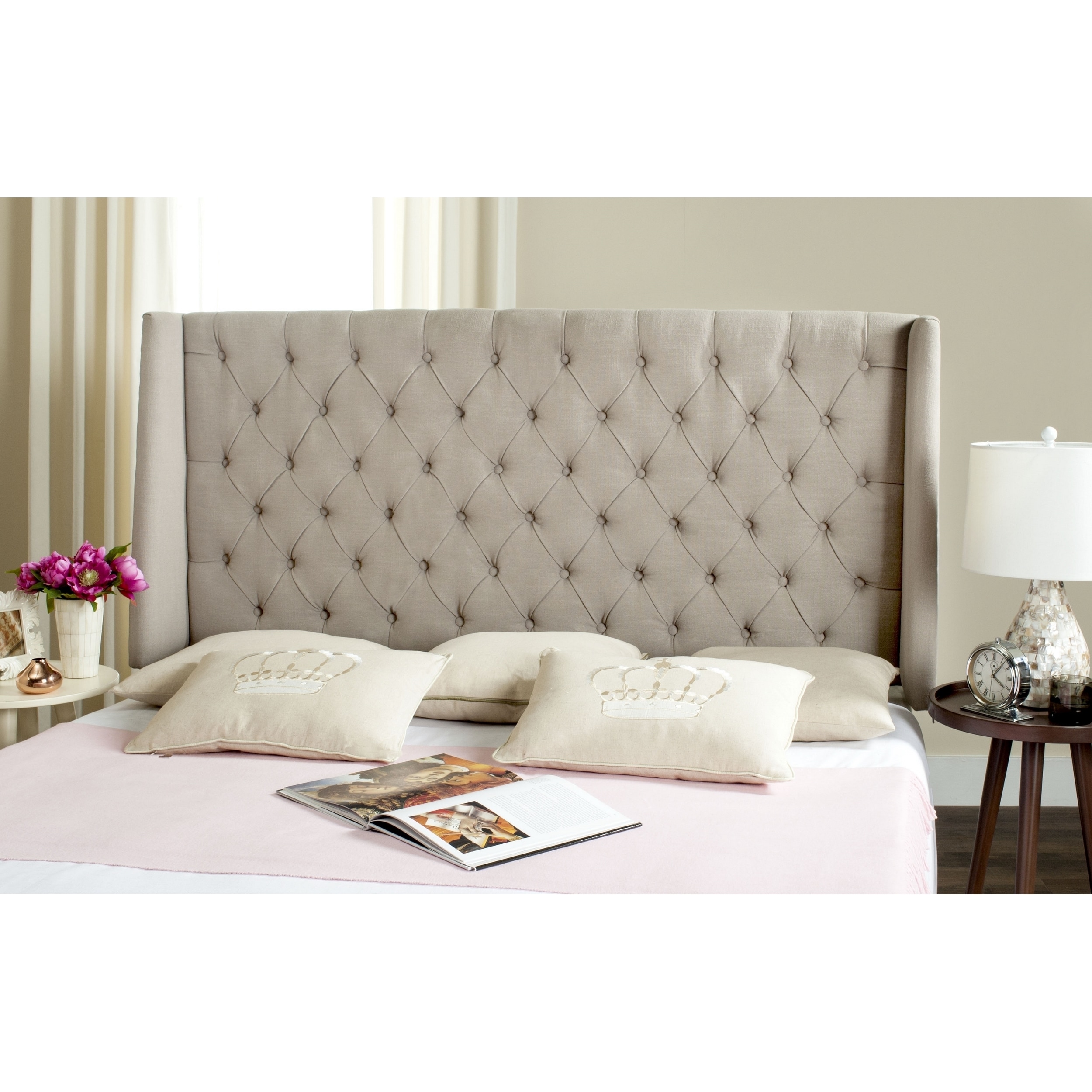 Safavieh London Taupe Upholstered Tufted Wingback Headboard True Taupe