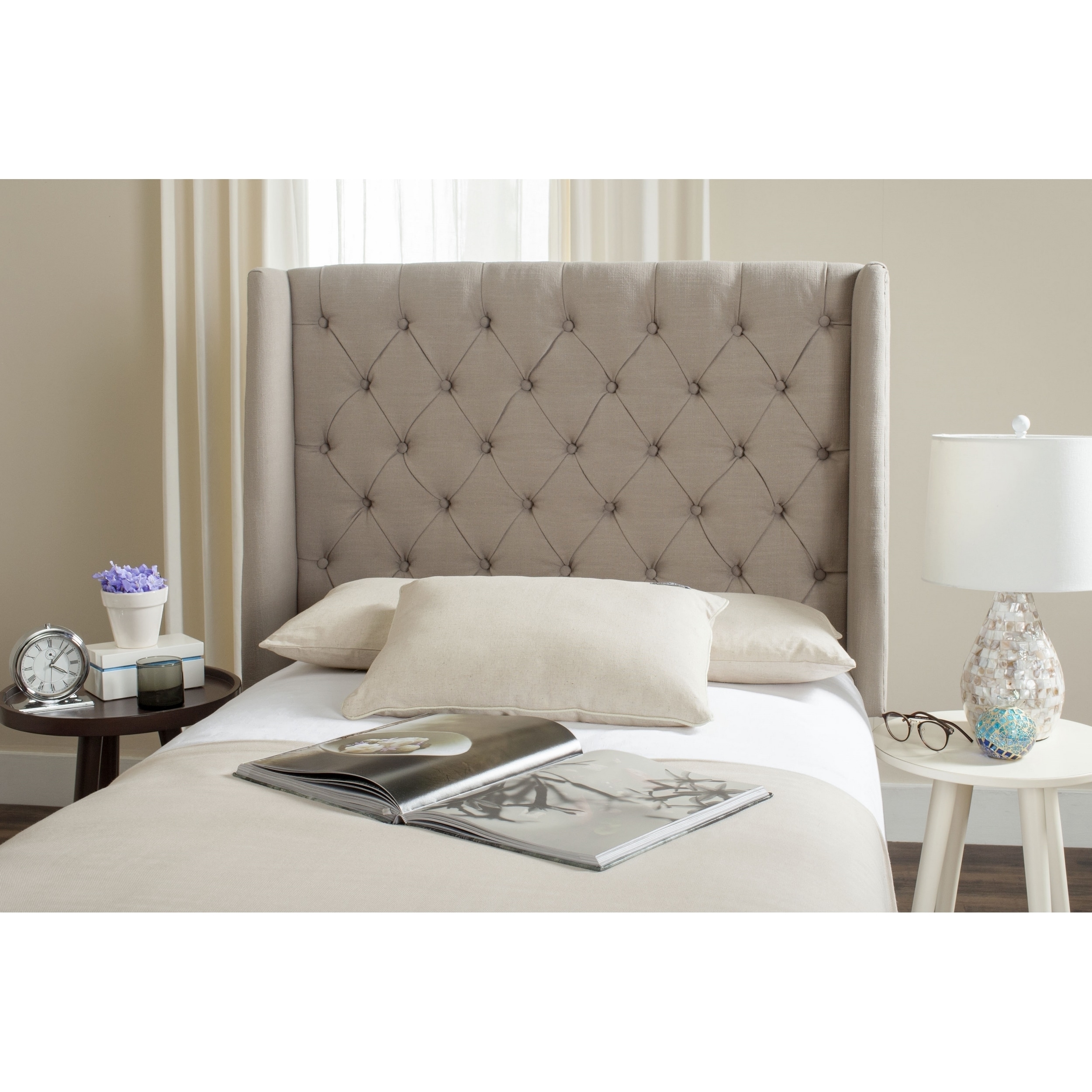 Safavieh London Taupe Upholstered Tufted Wingback Headboard Taupe 0