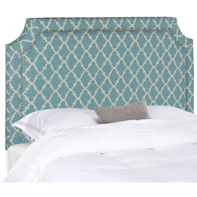 SAFAVIEH Shayne Blue/ White Moroccan Pattern Headboard - Silver Nailhead (Full)