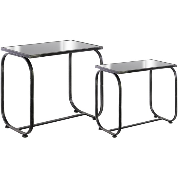 Black Metallic Finish Rectangular Nesting Accent Table With Mirror Top Set Of 2