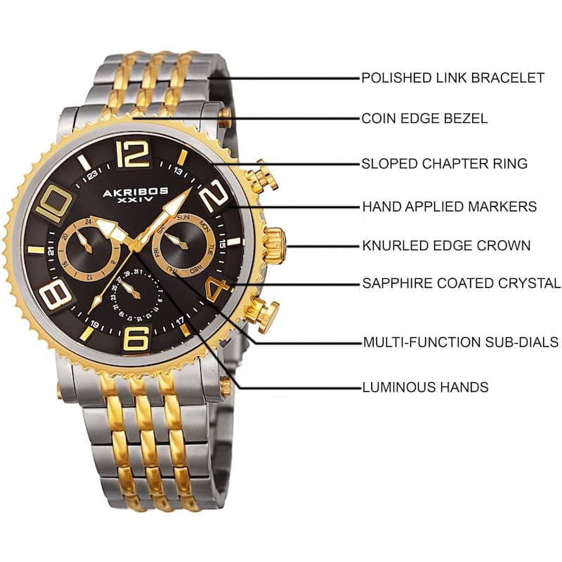 Akribos XXIV Men's Quartz Multifunction Stainless Steel Two-Tone Bracelet Watch