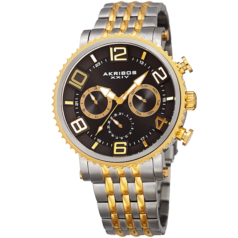 Akribos XXIV Men's Quartz Multifunction Stainless Steel Two-Tone Bracelet Watch