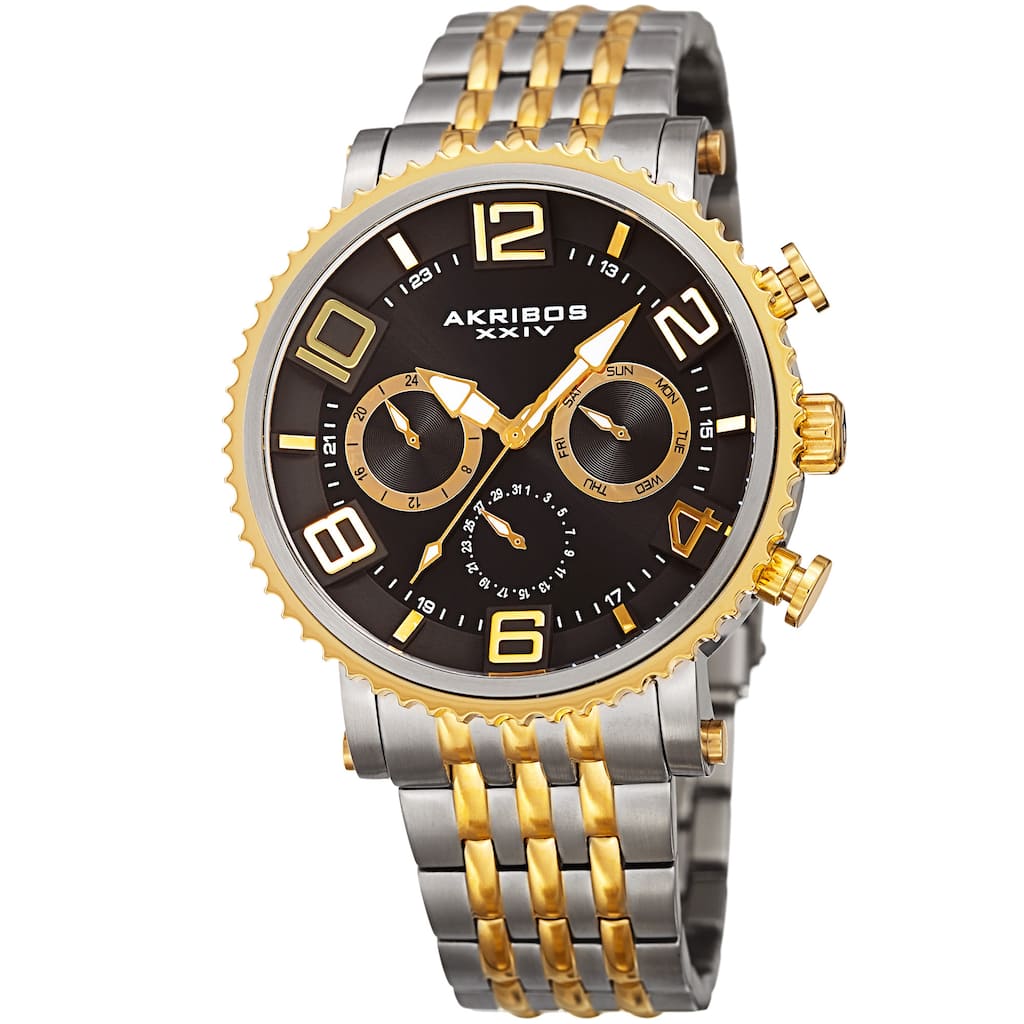 Akribos XXIV Men's Quartz Multifunction Stainless Steel Two-Tone Bracelet Watch