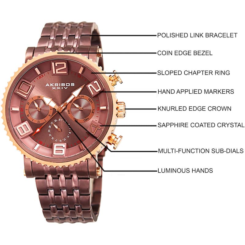 Akribos XXIV Men's Quartz Multifunction Stainless Steel Brown Bracelet Watch