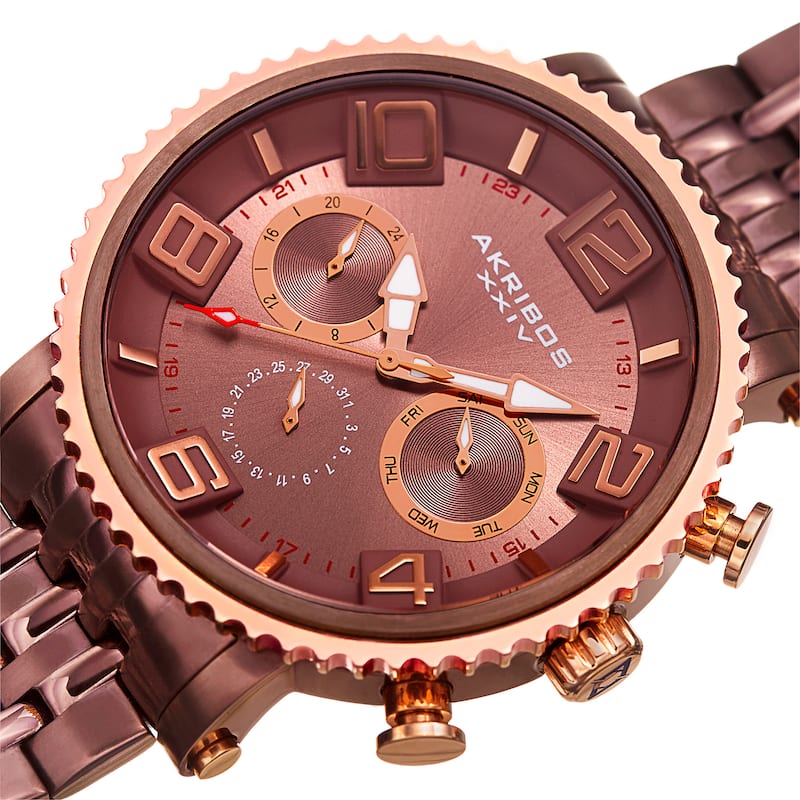 Akribos XXIV Men's Quartz Multifunction Stainless Steel Brown Bracelet Watch