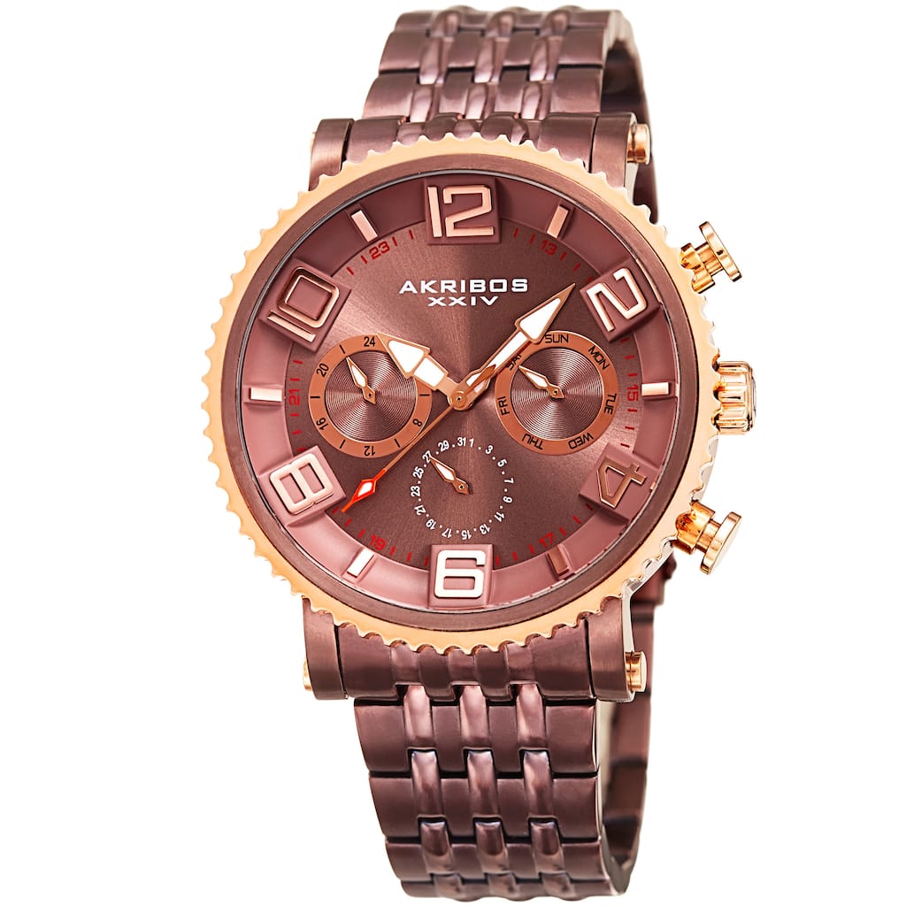 Akribos XXIV Men's Quartz Multifunction Stainless Steel Brown Bracelet Watch