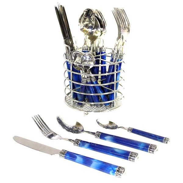 Nature Home Decor Rainbow Elite Collection Stainless Steel Flatware Set With Blue Marble Design Handles (Case of 24)