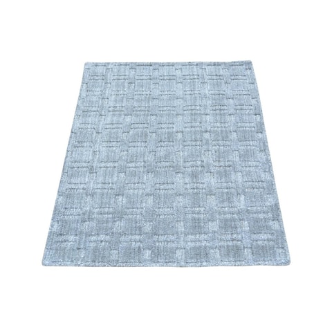 Grey Tone-on-tone Hand-loomed Wool and Viscose from Bamboo Silk Rug (2' x 3')