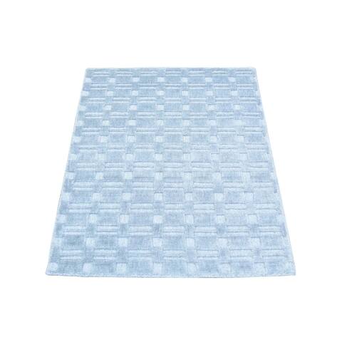 Tone on Tone Grey/Ivory Wool/Viscose from Bamboo Silk Hand-loomed Rug (2' x 3')