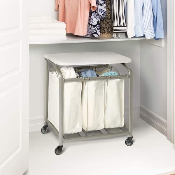 Seville Classics Mobile 3-Bag Laundry Hamper Sorter Cart with Folding ...