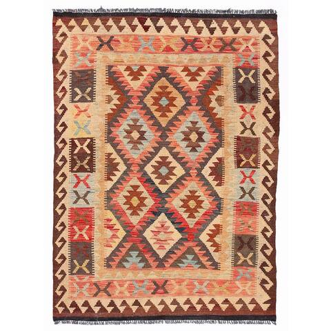 Handmade One-of-a-Kind Wool Mimana Kilim (Afghanistan) - 3'5 x 4'9
