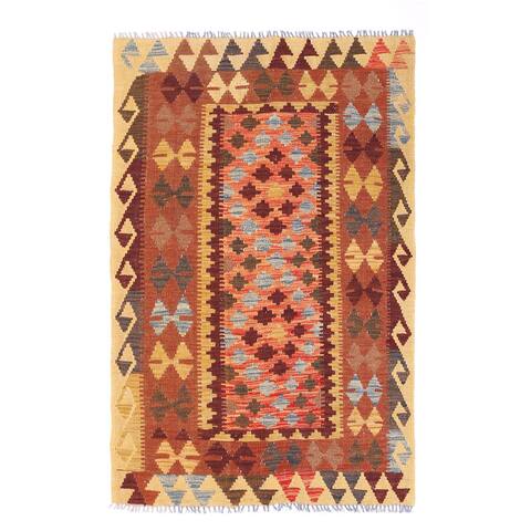 Handmade One-of-a-Kind Wool Mimana Kilim (Afghanistan) - 3'1 x 4'9