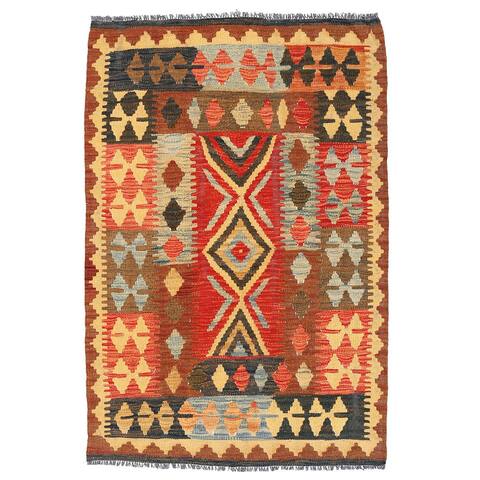 Handmade One-of-a-Kind Wool Mimana Kilim (Afghanistan) - 3'2 x 4'9