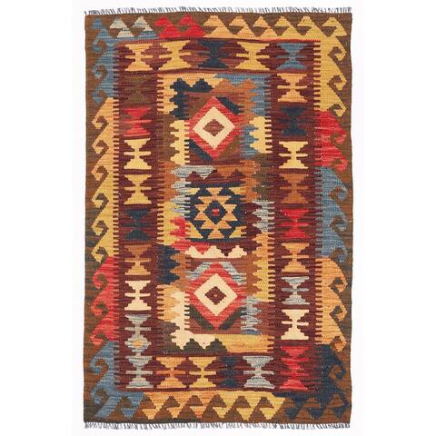 Handmade One-of-a-Kind Wool Mimana Kilim (Afghanistan) - 3'2 x 4'9